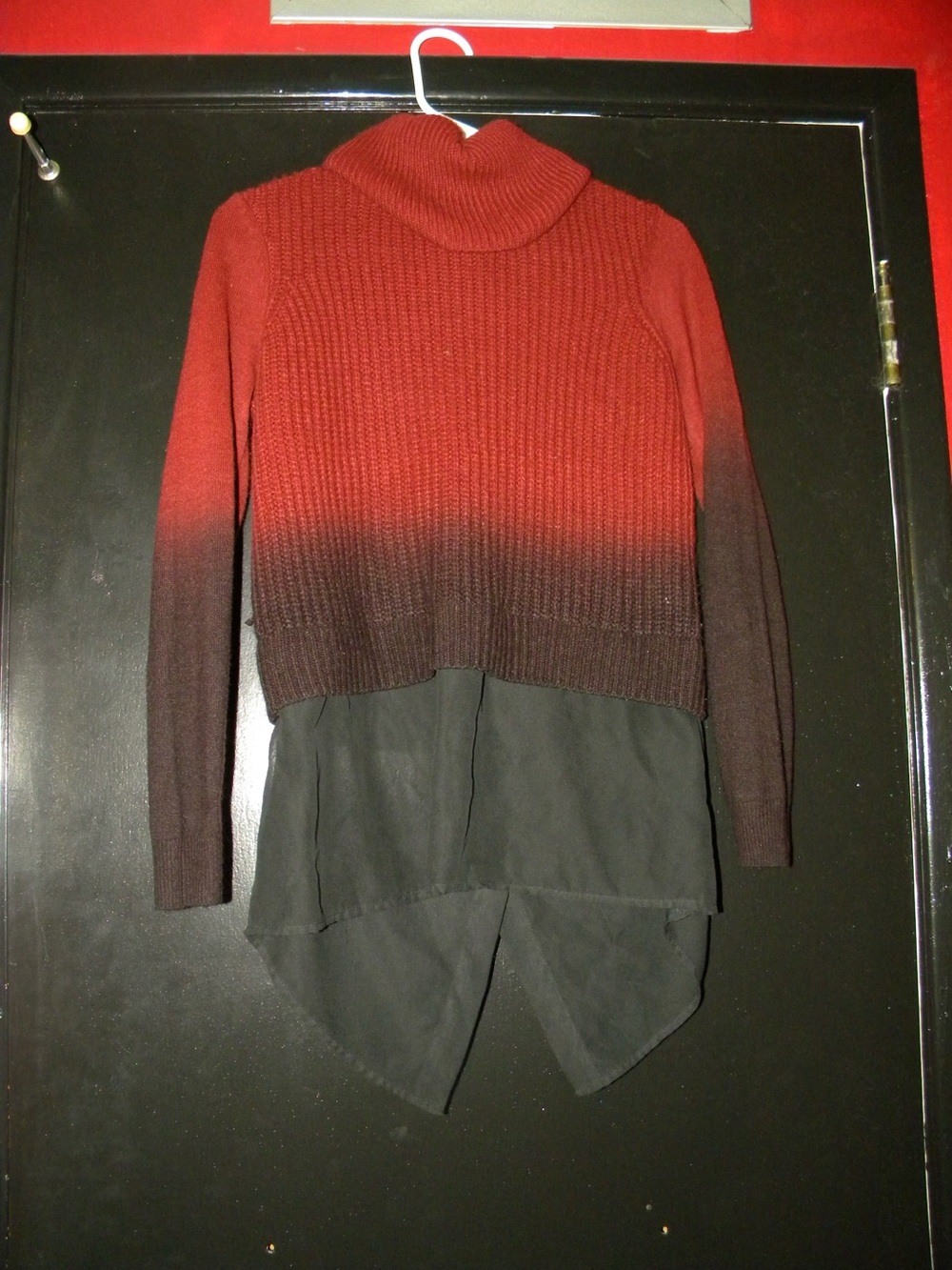 Rock & Republic Red to Brown Ombre Turtleneck Sweater with Layered Hem